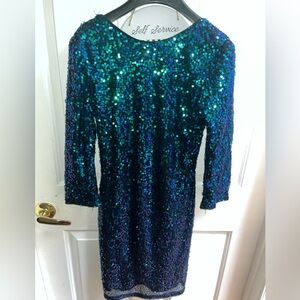 H&M blue green sequin dress size small